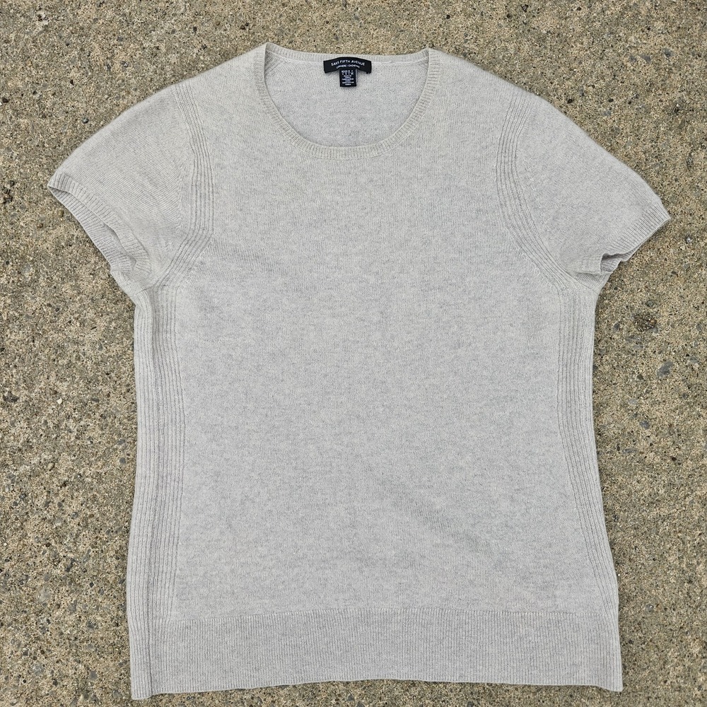 Saks Fifth Avenue Knit 100% Cashmere Pullover Sweater Cream Offwhite Crew Neck L